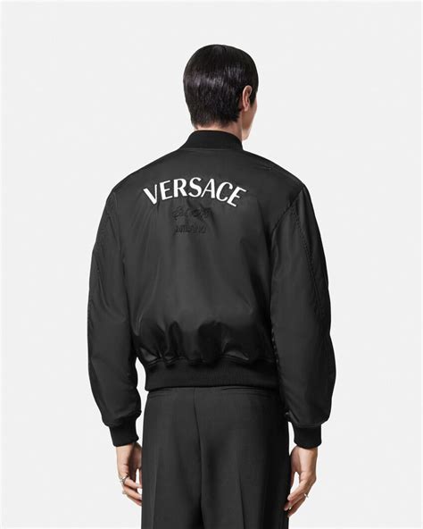 leather sleeve versace logo bomber|Versace Leather Bomber Jacket .